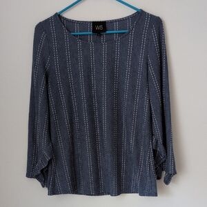W5 Anthropologie Womens Blue White Striped Blouse 3/4 Ruffle Sleeves Top | Small